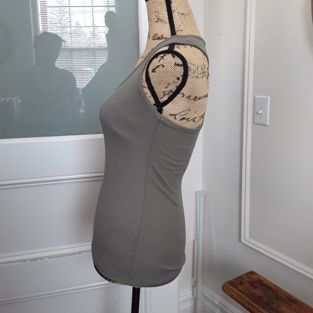 Khaki Green Ribbed Racer Back Tank Top - Picture 5 of 7